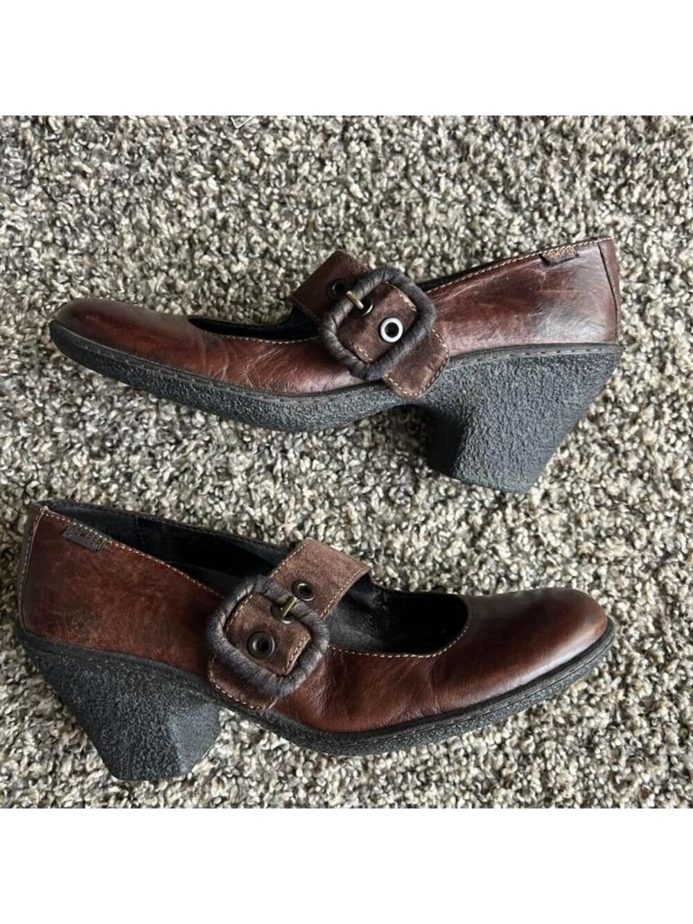 Vtg 90s Camper Brown Leather Mary Jane Pumps Size 9 Cutesy Traditional Kawaii - Picture 5 of 8